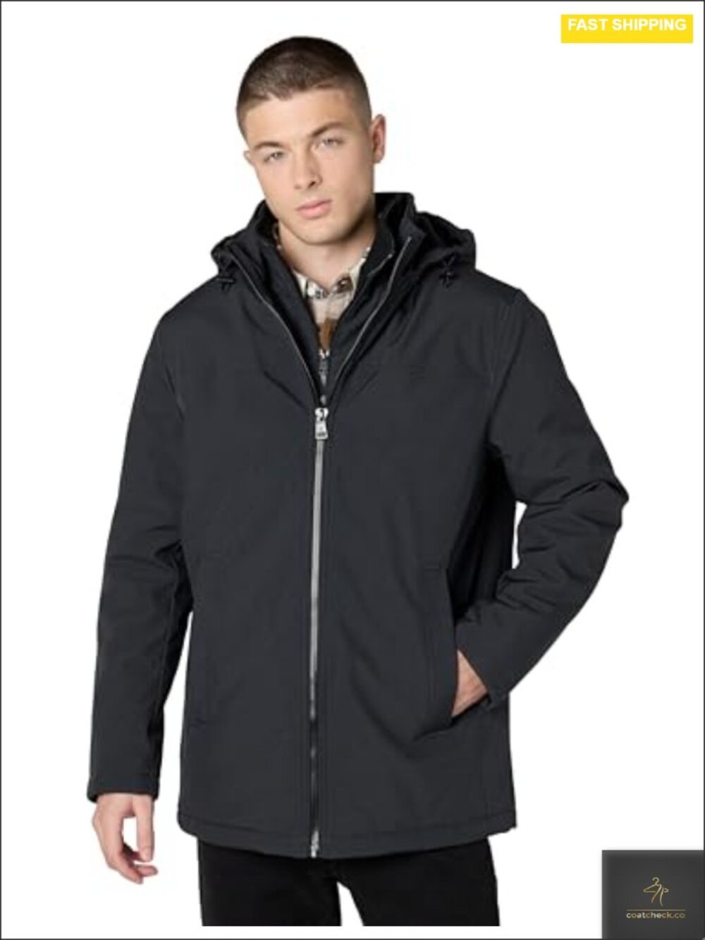 Men's Hooded Performance Soft Shell Jacket with Bib Water Resistant Windbreaker